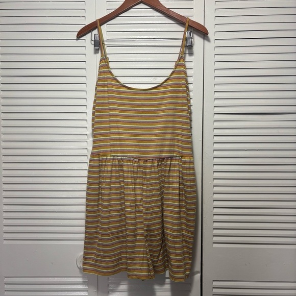 wild fable Pants - Wild Fable Women Yellow Striped Rib Jersey Knit Stretch Strappy Romper Size XXL